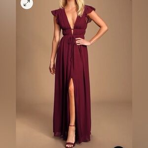 Lulu’s Burgundy Ruffled Maxi Dress